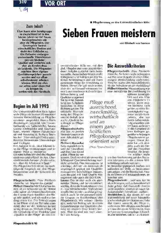 Vorschauseite 1: Sieben Frauen meistern den Theorie-Praxis-Konflikt Pflegeberatung an den Universitätskliniken Köln