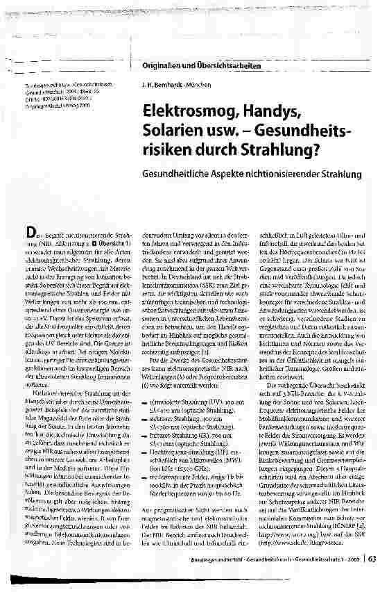 Vorschauseite 1: Elektrosmog, Handys, Solarien usw. - Gesundheitsrisiken durch Strahlung? Gesundheitliche Aspekte nichtionisierender Strahlung