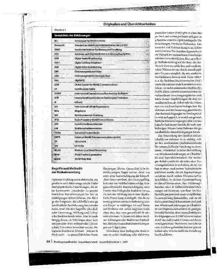 Vorschauseite 2: Elektrosmog, Handys, Solarien usw. - Gesundheitsrisiken durch Strahlung? Gesundheitliche Aspekte nichtionisierender Strahlung