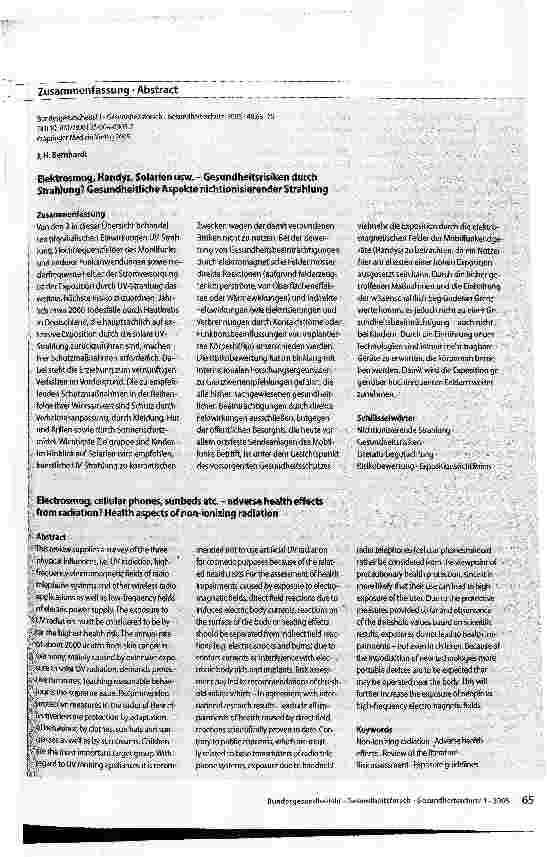 Vorschauseite 3: Elektrosmog, Handys, Solarien usw. - Gesundheitsrisiken durch Strahlung? Gesundheitliche Aspekte nichtionisierender Strahlung