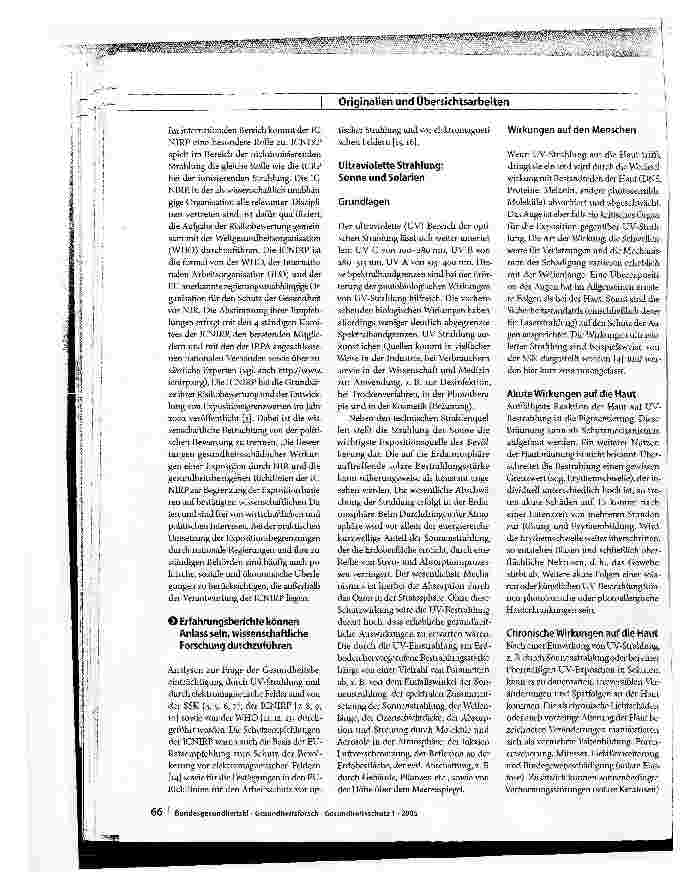 Vorschauseite 4: Elektrosmog, Handys, Solarien usw. - Gesundheitsrisiken durch Strahlung? Gesundheitliche Aspekte nichtionisierender Strahlung