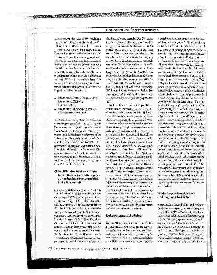 Vorschauseite 6: Elektrosmog, Handys, Solarien usw. - Gesundheitsrisiken durch Strahlung? Gesundheitliche Aspekte nichtionisierender Strahlung