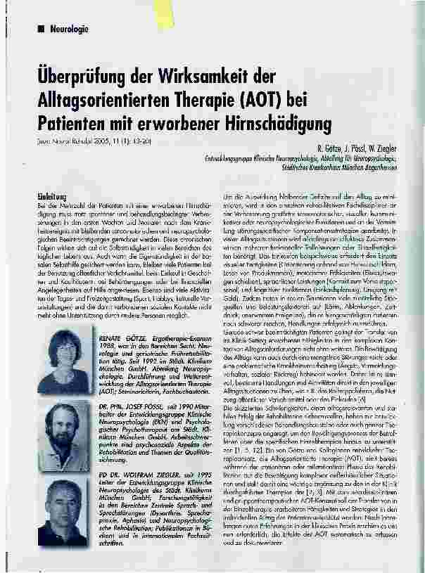Vorschauseite 1: Oberprüfung der Wirksamkeit der Alltagsorientierten Therapie (AOT) bei Patienten mit erworbener Hirnschädigung