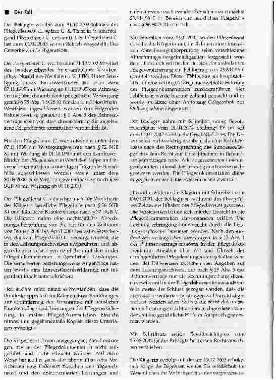 Vorschauseite 2: Pflegedokumentation ist keine Grundlage zur Abrechnung von Leistungen eines Pflegedienstes
