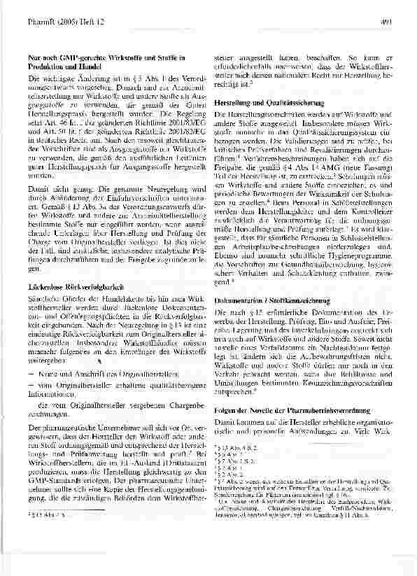 Vorschauseite 2: Rückverfolgbarkeit im Arzneimittelrecht - Pflichten der Arzneimittel-und Wirkstoffhersteller und der Großhändler nach derneuen Pharmabetriebsverordnung