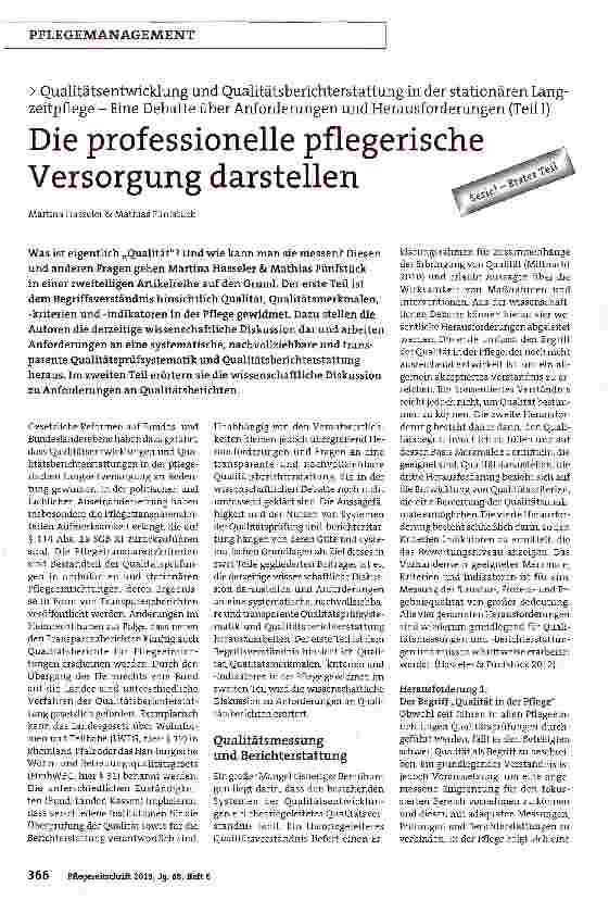 Vorschauseite 1: Oualitätsentwicklung und Oualitätsberichterstattung in der stationären Lang-zeitpflege - Eine Debatte über Anforderungen und Herausforderungen (Teil I) Die professionelle pflegeri…