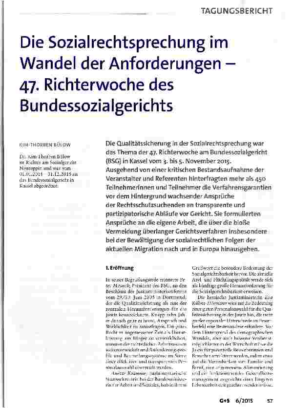 Vorschauseite 1: Die Sozialrechtsprechung im Wandel der Anforderungen -47. Richterwoche des Bundessozialgerichts
