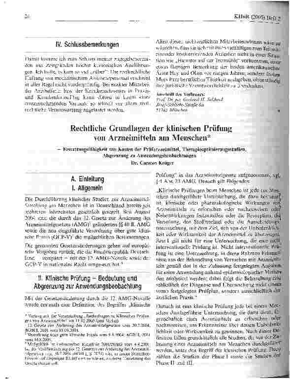 Vorschauseite 1: Rechtliche Grundlagen der klinischen Prüfung von Arzneimitteln am Menschen