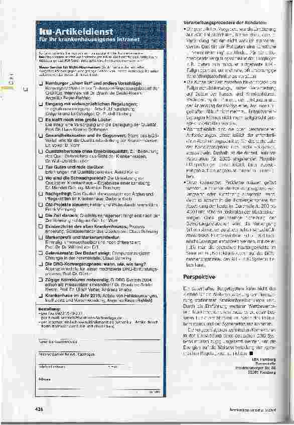Vorschauseite 3: Zügige Korrekturen notwendigG-DRG System 2004 schon als Preissystem anwendbar?
