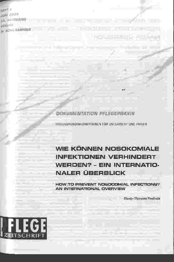 Vorschauseite 1: WIE KÖNNEN NQSOKOMIALE INFEKTIONEN VERHINDERT WERDEN? - EIN INTERNATIONALER ÜBERBLICK