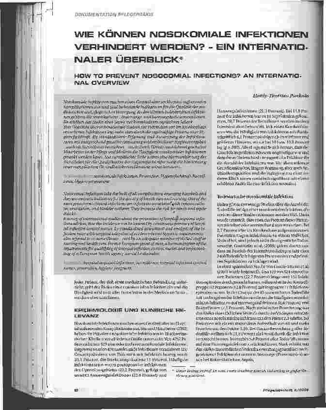 Vorschauseite 2: WIE KÖNNEN NQSOKOMIALE INFEKTIONEN VERHINDERT WERDEN? - EIN INTERNATIONALER ÜBERBLICK