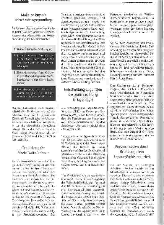 Vorschauseite 2: Fremdvergabe oder Zentralisierung der Krankenhausküche?Eine Wirtschaftlichkeitsanalyse bietet zwei Krankenhäusern eine Alternative