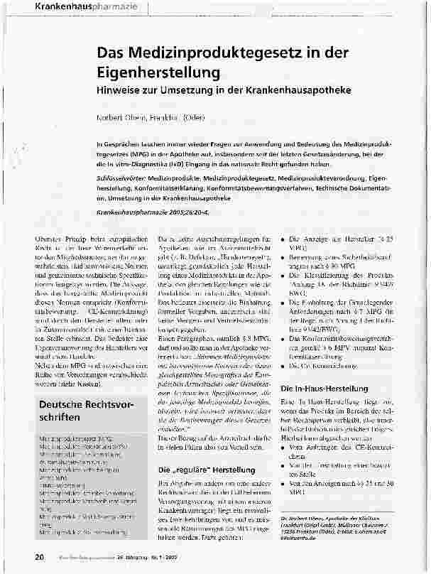 Vorschauseite 1: Das Medizinproduktegesetz in der Eigenherstellung