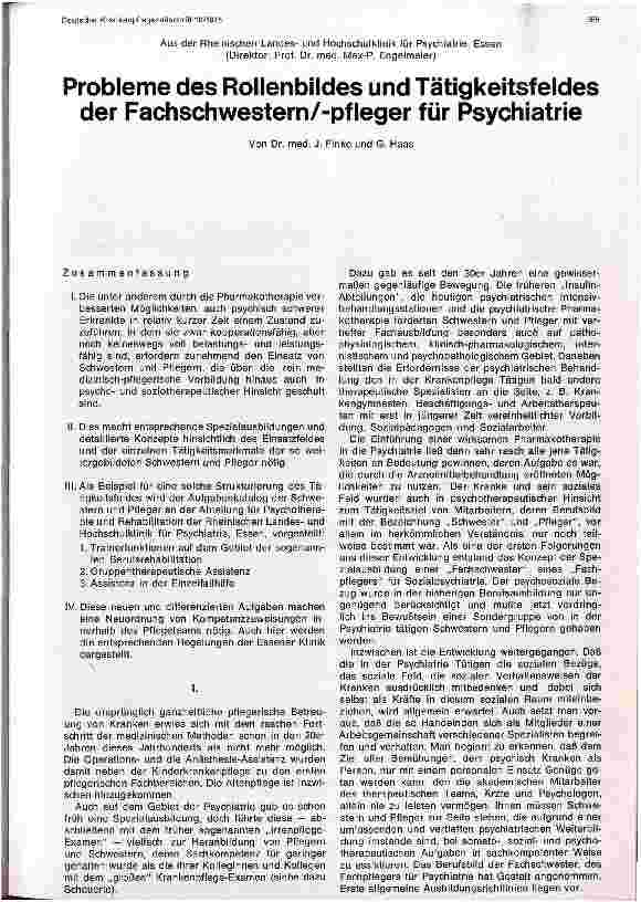 Vorschauseite 1: Probleme des Rollenbildens und Tätigkeitsfeldes der Fachschwester/ Pfleger für Psychiatrie