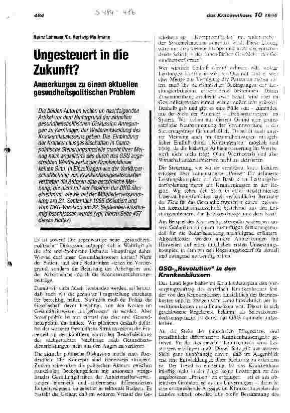 Vorschauseite 1: Ungesteuert in die Zukunft? Anmerkungen zu einem aktuellen gesundheitspolitischen Problem