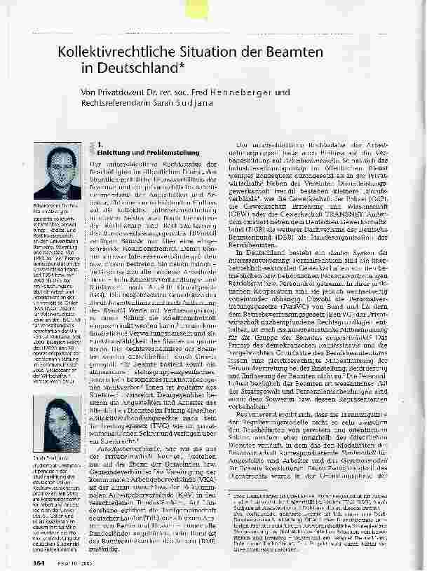 Vorschauseite 1: Kollektivrechtliche Situation der Beamten in Deutschland