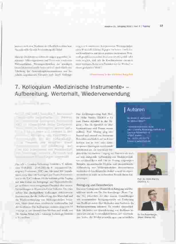 Vorschauseite 1: 7. Kolloquium »Medizinische Instrumente« Aufbereitung, Werterhalt, Wiederverwendung
