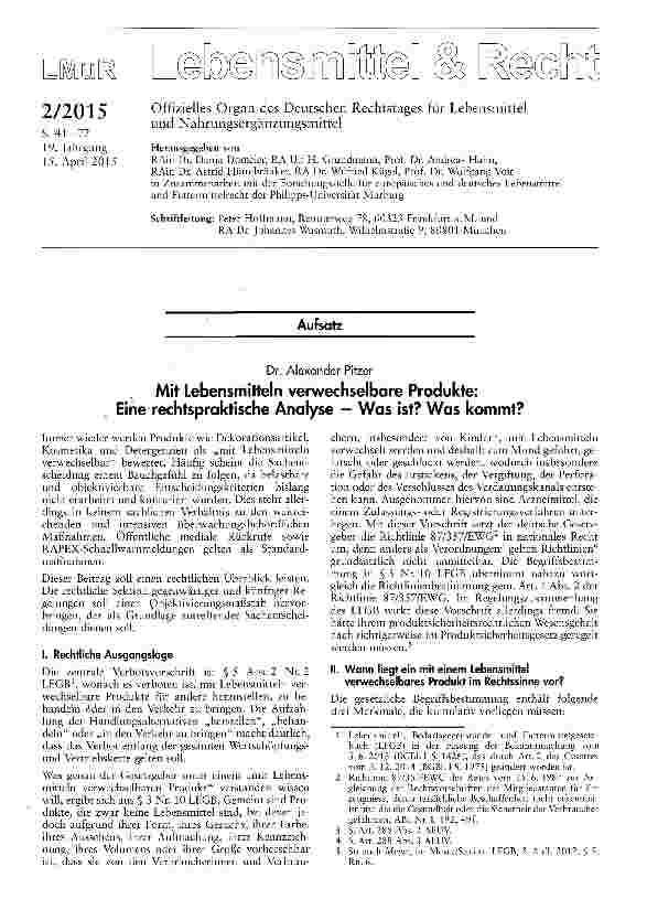 Vorschauseite 1: Mit Lebensmitteln verwechselbare Produkte: Eine rechtspraktische Analyse - Was ist? Was kommt?