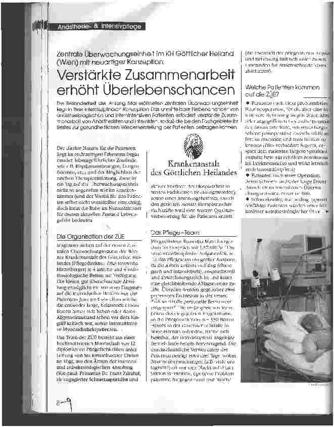 Vorschauseite 1: Verstärkte Zusammenarbeit erhöht Überlebenschancen Zentrale Überwachungseinheit im KH Göttlicher Heiland (Wien) mit neuartiger Konzeption