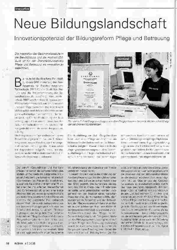 Vorschauseite 1: Neue Bildungslandschaft. Innovationspotenzial der Bildungsreform Pflege und Betreuung
