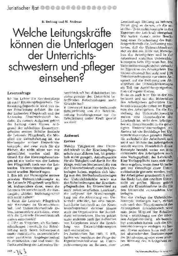 Vorschauseite 1: Welche Leitungskräfte können die Unterlagen der Unterrichtsschwestern und -pfleger einsehen?