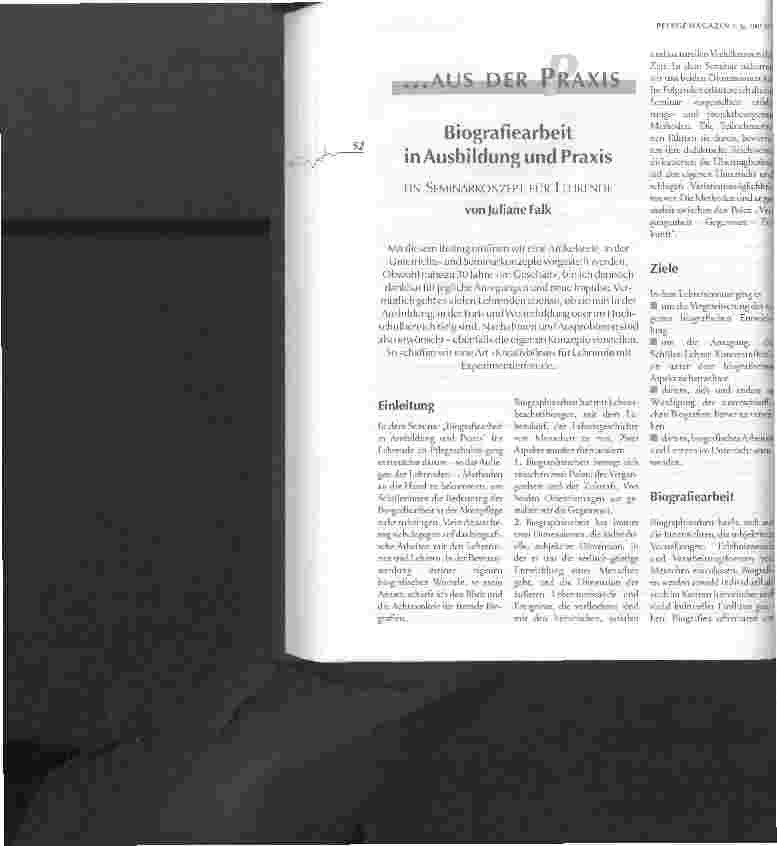 Vorschauseite 1: Biografiearbeit in Ausbildung und PraxisEIN SEMINARKONZEPT FÜR LEHRENDE