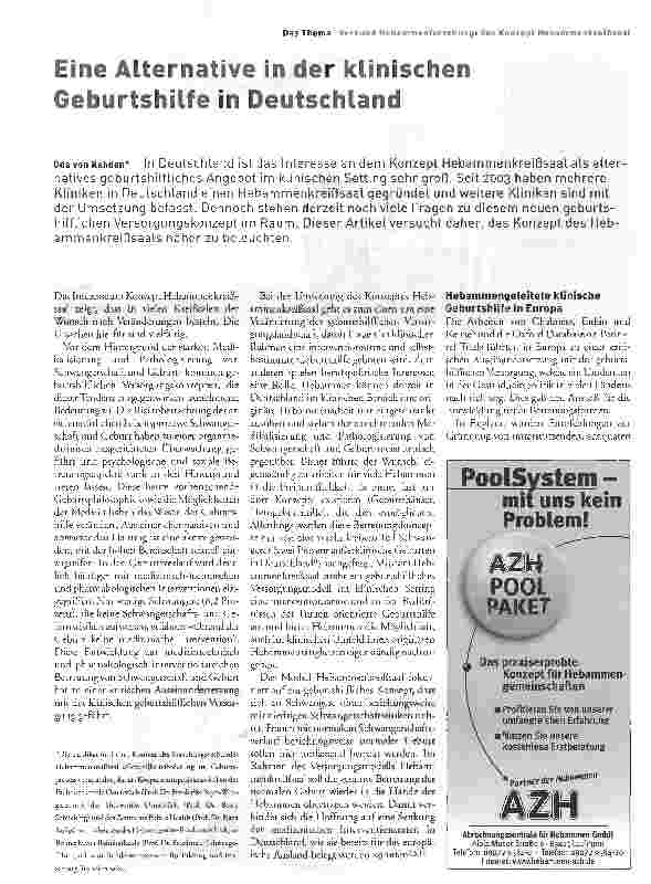 Vorschauseite 1: Eine Alternative in der klinischen Geburtshilfe in Deutschland