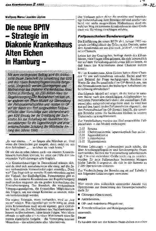 Vorschauseite 1: Die neue BPflV-Strategie im Diakonie Krankenhaus Alten Eichen in Hamburg-