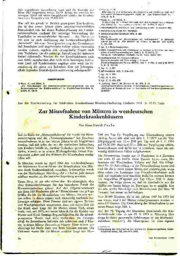Vorschauseite 1: Zur Mitaufnahme von Müttern in westdeutschen Kinderkrankenhäusern