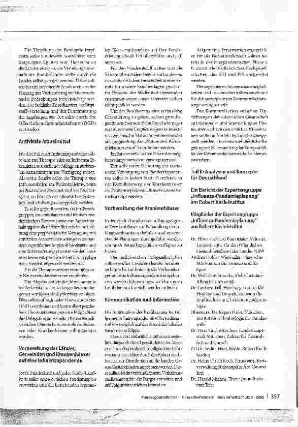 Vorschauseite 2: Influenzapandemieplanung. Nationaler Influenzapandemieplan