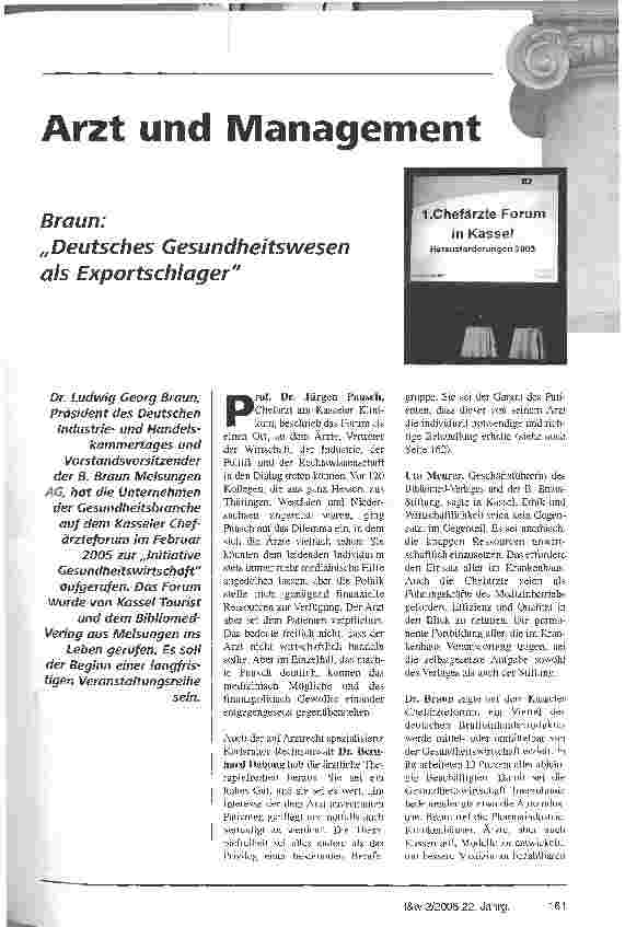 Vorschauseite 1: Arzt und Management Braun: Deutsches Gesundheitswesen als Exportschlager