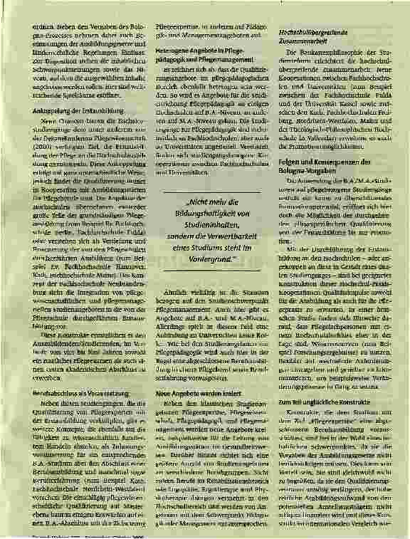 Vorschauseite 2: B.A. und M.A. statt Dipl.Die Bedeutung gestufter Studiengänge für die Pflege