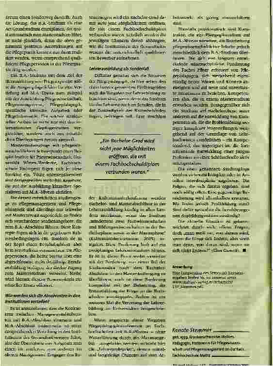 Vorschauseite 3: B.A. und M.A. statt Dipl.Die Bedeutung gestufter Studiengänge für die Pflege