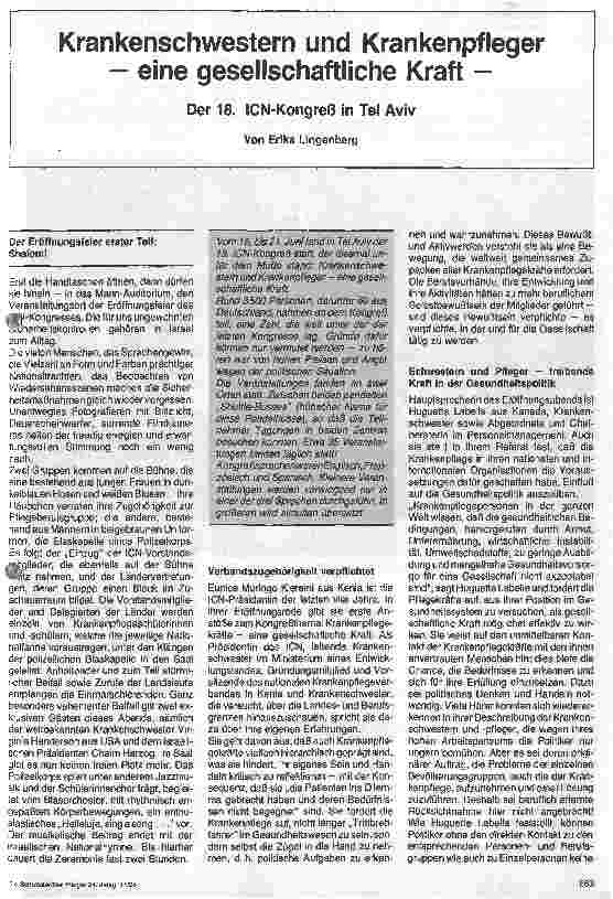 Vorschauseite 1: Krankenschwestern und Krankenpfleger eine gesellschaftliche Kraft Der 18. ICN-Kongreß in Tel Aviv