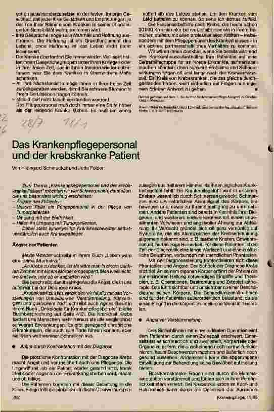 Vorschauseite 1: Das Krankenpflegepersonal und der krebskranke Patient