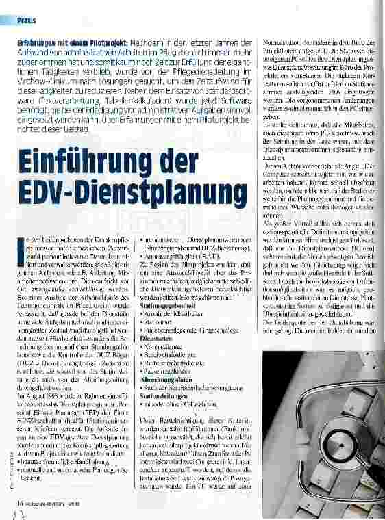 Vorschauseite 1: Einführung der EDV-Dienstplanung Erfahrungen mit einem Pilotprojekt