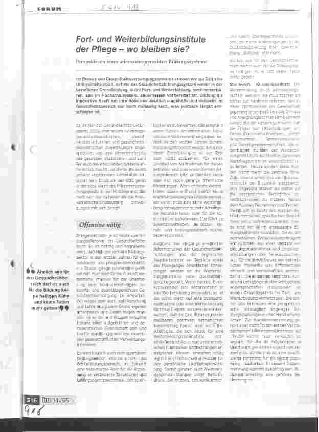 Vorschauseite 1: Fortund Weiterbildungsinstitute der Pflege - wo bleiben sie? Perspektiven eines adressatengerechten Bildungssystems