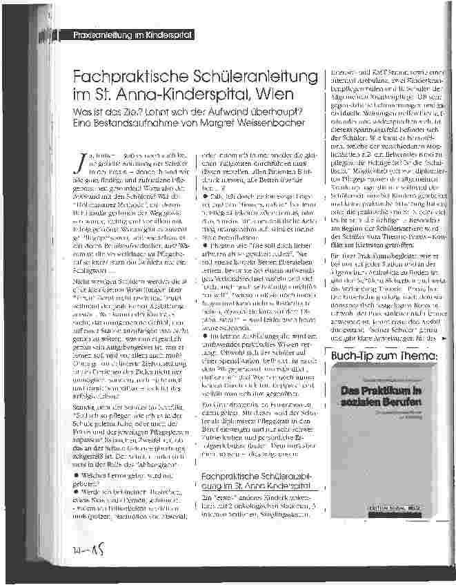 Vorschauseite 1: Fachpraktische Schüleranleitung im St. Anna-Kinderspital, Wien Was ist das Ziel? Lohnt sich der Aufwand überhaupt? Bestandsaufnahme