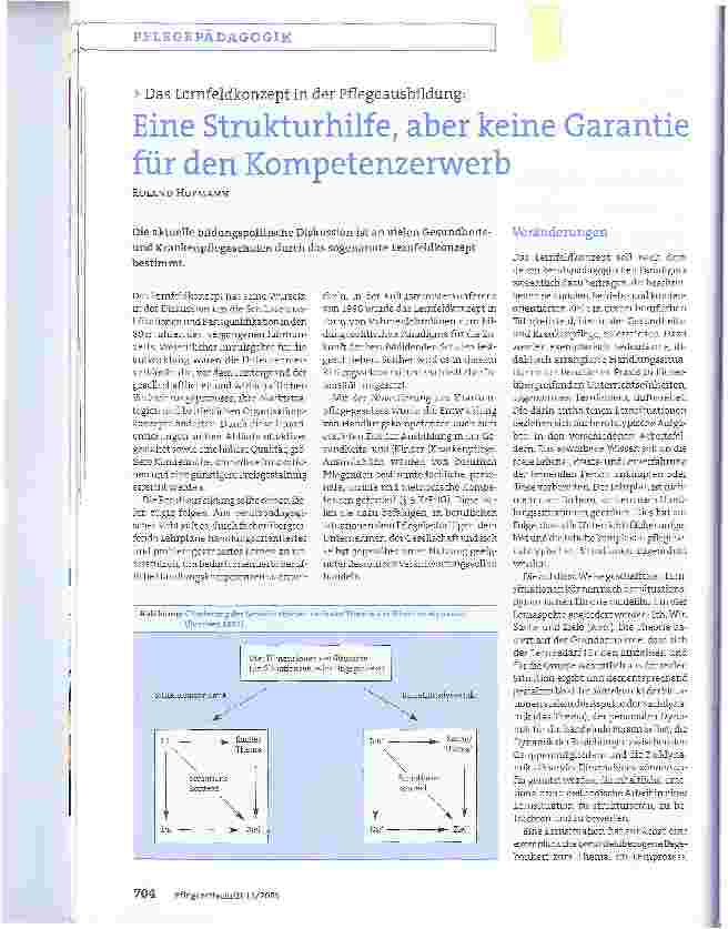 Vorschauseite 1: Das Lernfeldkonzept in der Pflegeausbildung:Eine Strukturhilfe, aber keine Garantie für den Kompetenzerwerb