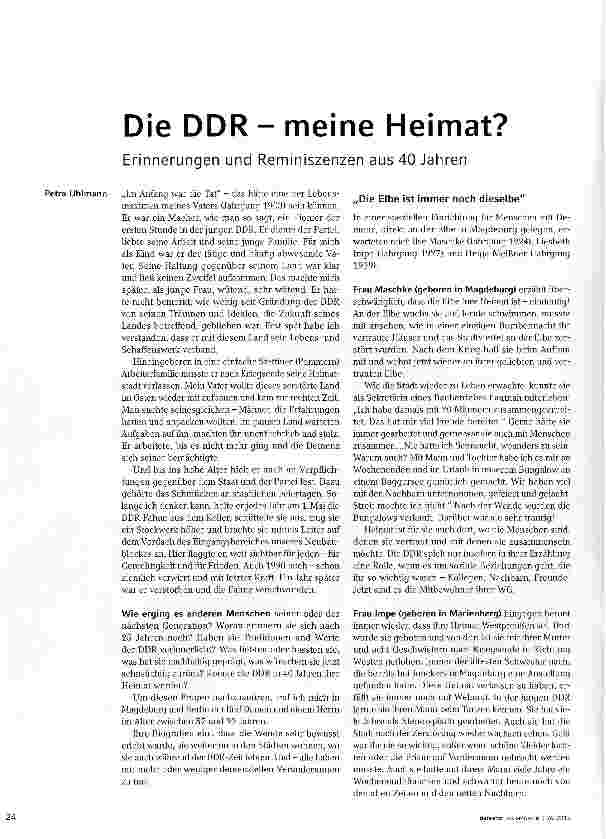 Vorschauseite 1: Erinnerungen und Reminiszenzen aus 40 JahrenDie DDR - meine Heimat?