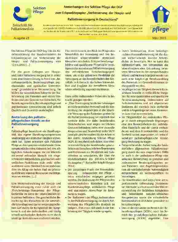 Vorschauseite 1: Anmerkungen der Sektion Pflege der DGP zum Eckpunktepapier „Verbesserung der HospizundPalliativversorgung in Deutschland