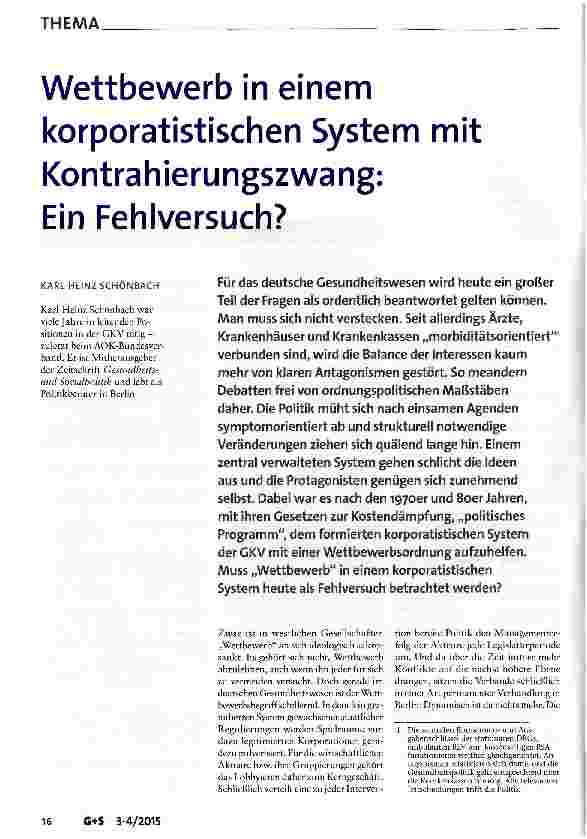 Vorschauseite 1: Wettbewerb in einem korporatistischen System mit Kontrahierungszwang: Ein Fehlversuch?