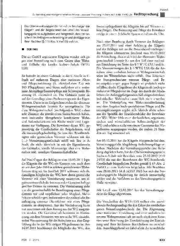 Vorschauseite 2: Zur Einstufung einer Wohngemeinschaft als Teil einer stationären Einrichtung im Sinne des § 3 Abs. 1 WTG LSA WTG LSA § 3 Abs. 1 Satz 1 Nr. 1, § 4 Abs. 1 und 2, § 5 Abs. 2, § 12, §…