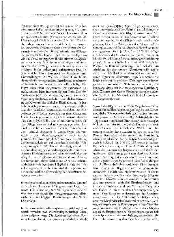 Vorschauseite 4: Zur Einstufung einer Wohngemeinschaft als Teil einer stationären Einrichtung im Sinne des § 3 Abs. 1 WTG LSA WTG LSA § 3 Abs. 1 Satz 1 Nr. 1, § 4 Abs. 1 und 2, § 5 Abs. 2, § 12, §…
