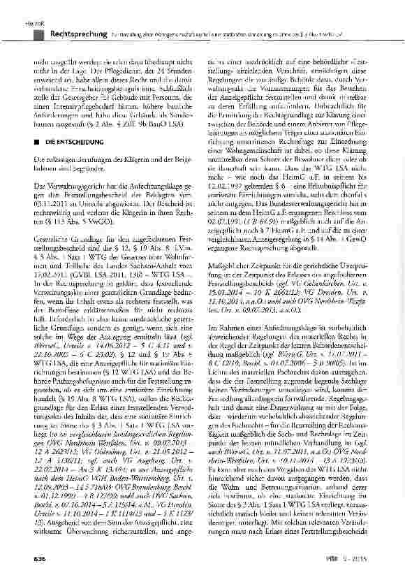 Vorschauseite 5: Zur Einstufung einer Wohngemeinschaft als Teil einer stationären Einrichtung im Sinne des § 3 Abs. 1 WTG LSA WTG LSA § 3 Abs. 1 Satz 1 Nr. 1, § 4 Abs. 1 und 2, § 5 Abs. 2, § 12, §…