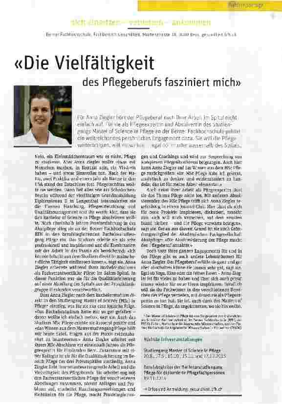 Vorschauseite 1: Die Vielfältigkeit des Pflegeberufs fasziniert mich