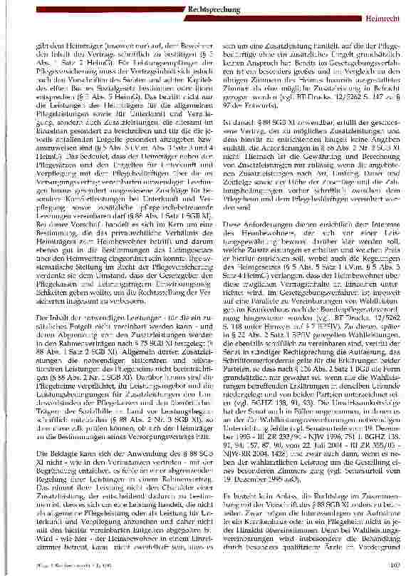 Vorschauseite 2: Unter welchen Voraussetzungen dürfen Pflegeheime Zusatzleistungen gesondert berechnen? - Urteil des BGH vom 13. Oktober 2005, Az.: IIIZR 400/04