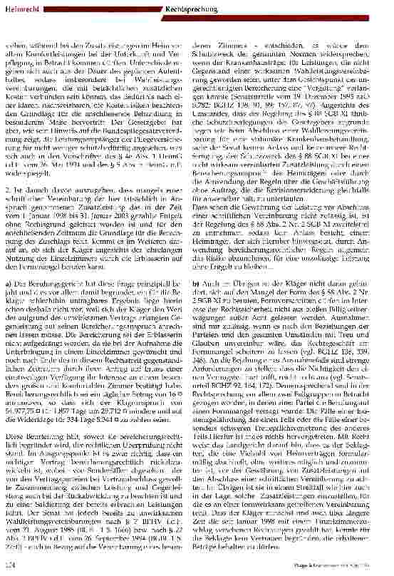 Vorschauseite 3: Unter welchen Voraussetzungen dürfen Pflegeheime Zusatzleistungen gesondert berechnen? - Urteil des BGH vom 13. Oktober 2005, Az.: IIIZR 400/04