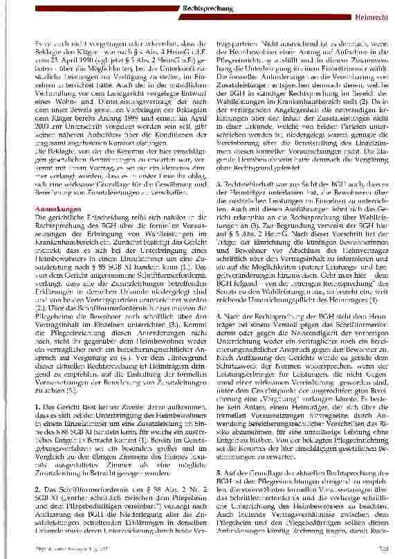 Vorschauseite 4: Unter welchen Voraussetzungen dürfen Pflegeheime Zusatzleistungen gesondert berechnen? - Urteil des BGH vom 13. Oktober 2005, Az.: IIIZR 400/04