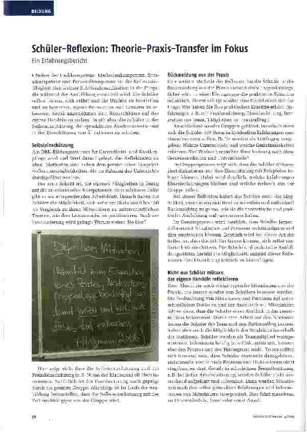Vorschauseite 1: Schüler-Reflexion: Theorie-Praxis-Transfer im Fokus Ein Erfahrungsbericht